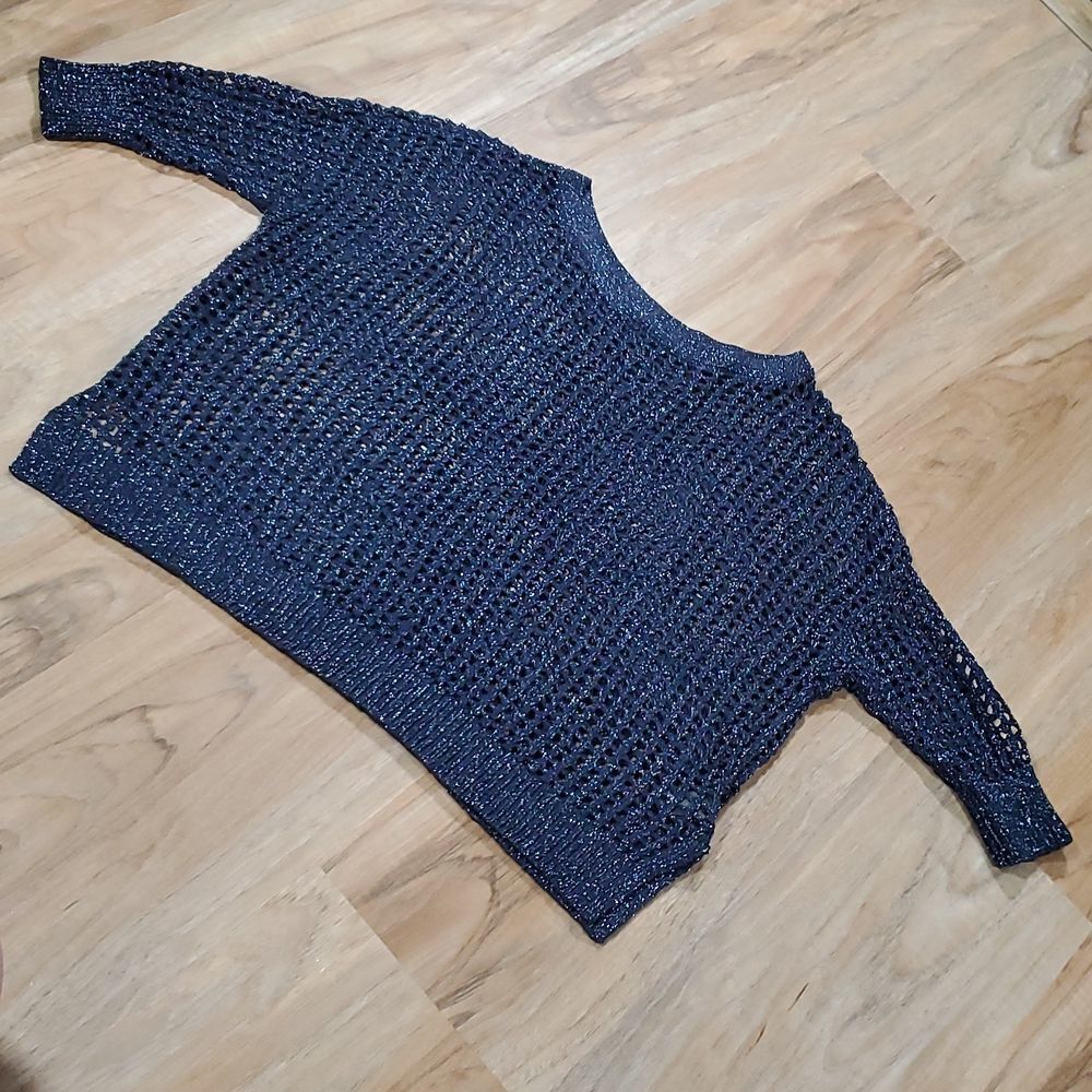 🔺️Express Blue Metallic Fishnet Long Sleeve Top XSmall